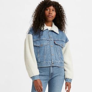 Levi’s Cropped Sherpa Sleeve Trucker Jacket